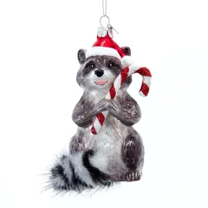 Kurt Adler Raccoon with Candy Cane Glass Ornament