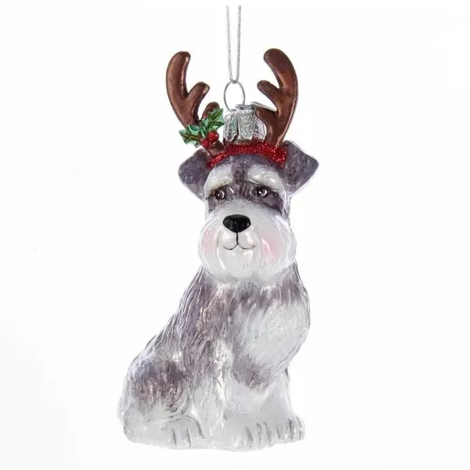 Kurt Adler Schnauzer with Antlers Glass Ornament