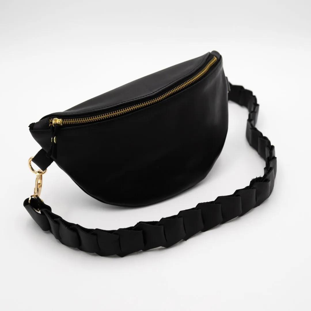 Leather Link strap - Black w Gold Fittings