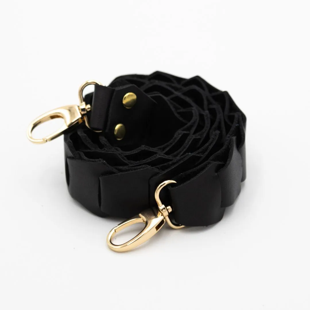Leather Link strap - Black w Gold Fittings
