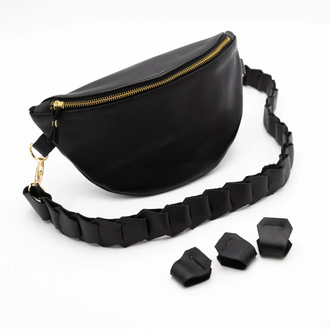 Leather Link strap - Black w Gold Fittings