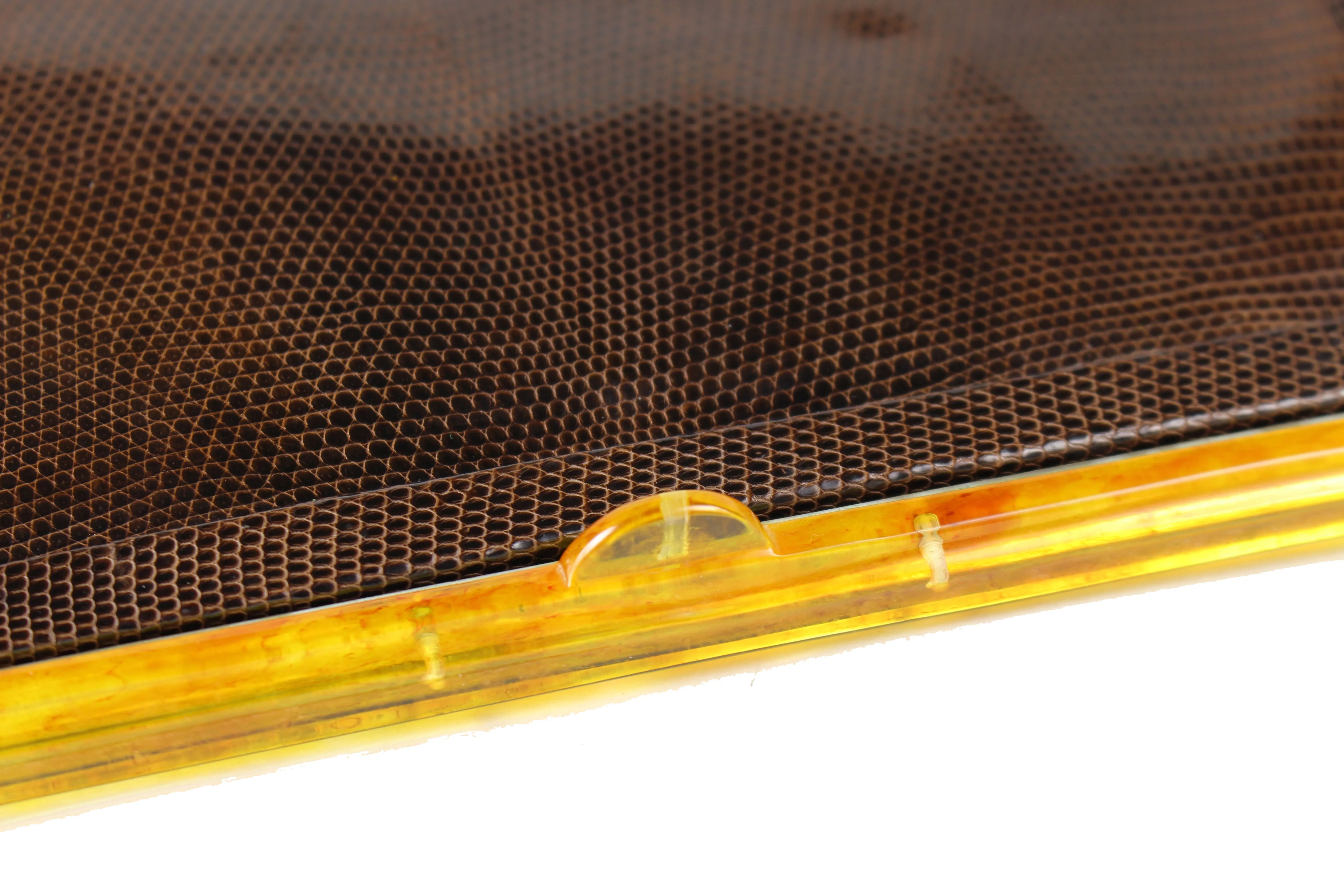 Lizard skin clutch handbag with lucite frame