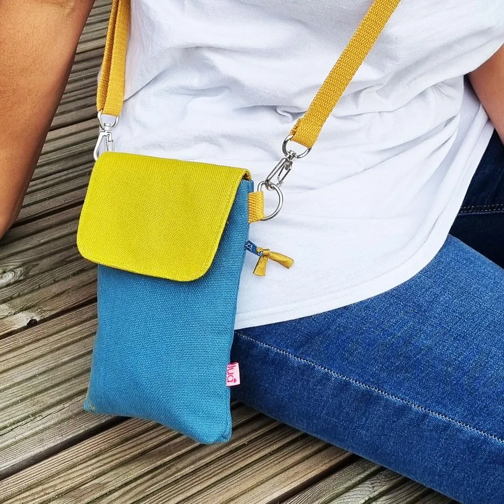 Lua - Thick Cotton Canvas Mobile Phone Pouch/Crossbody Bag - Hot Pink/Orange  - 13 x 19cms