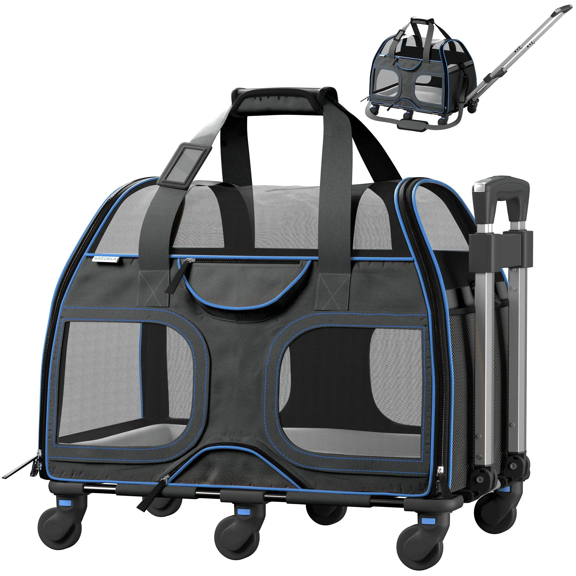 Luxury Rider™ Pet Carrier with Removable Wheels and Telescopic Handle