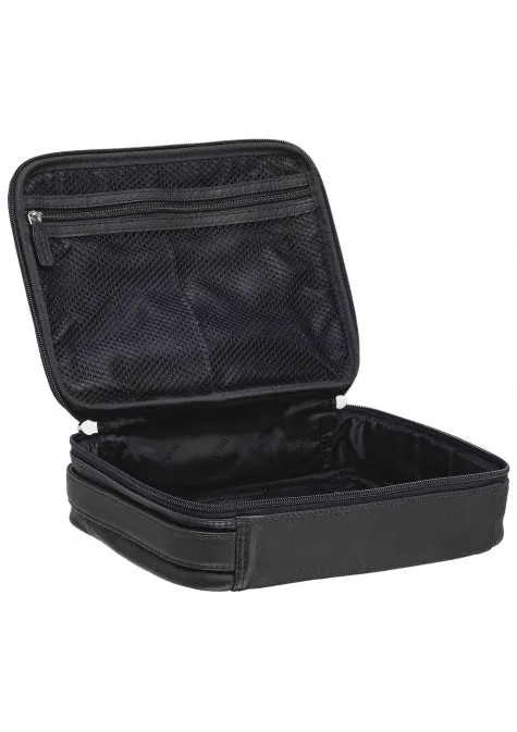 Mancini Leather Large Zippered Toiletry Bag, 10.5" x 8" x 3", Black