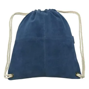 MANDAVA Suede Leather Drawstring Backpack Unisex Sack Cinch School/College/Gym Bag (Blue)