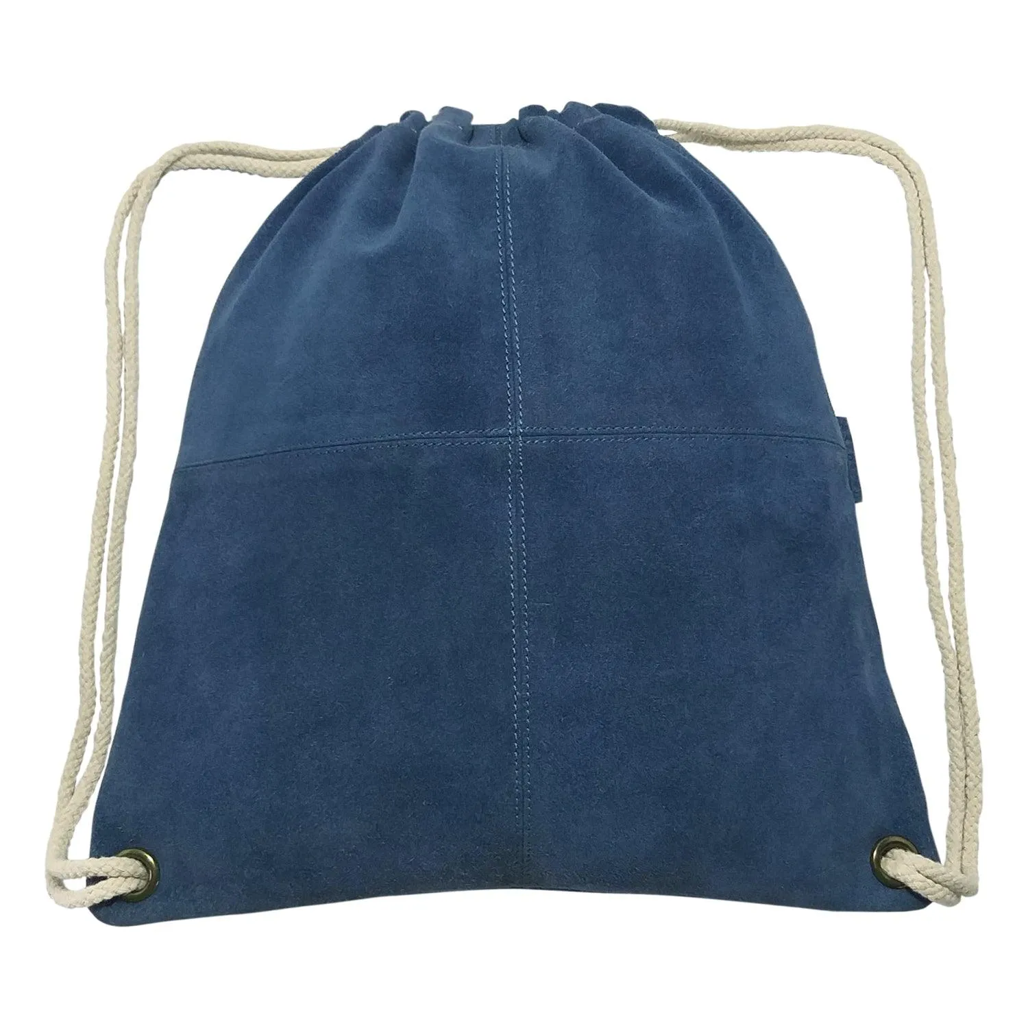 MANDAVA Suede Leather Drawstring Backpack Unisex Sack Cinch School/College/Gym Bag (Blue)