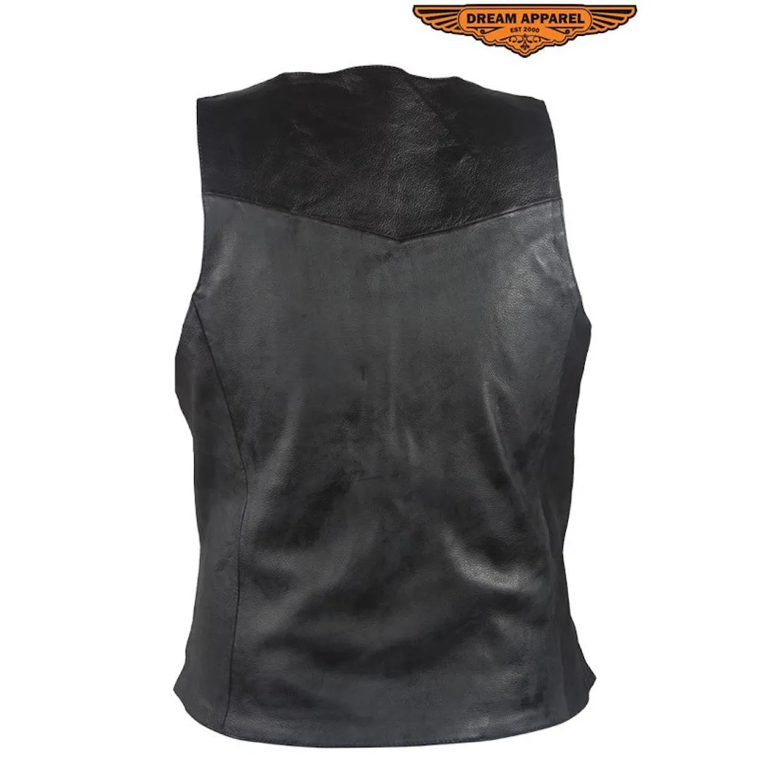 Men's Naked Leather Bullet Proof Style Motorcycle Vest Solid Back For Patches