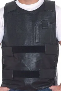 Men's Naked Leather Bullet Proof Style Motorcycle Vest Solid Back For Patches