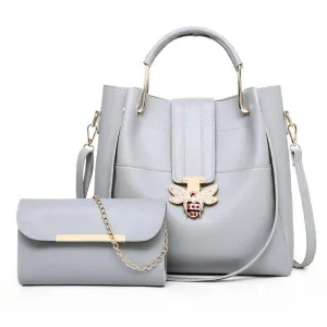 Metal Butterfly Women Handbag Set With Large Capacity-Grey