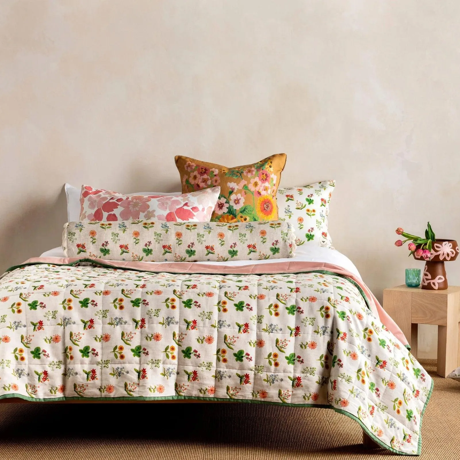 Mini Pastel Floral Standard Pillow Case Set 2 |  Pink