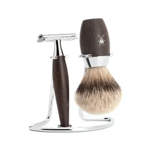 Muhle Kosmo 3-Piece Shaving Set with Safety Razor and Silvertip Badger brush, Bog Oak