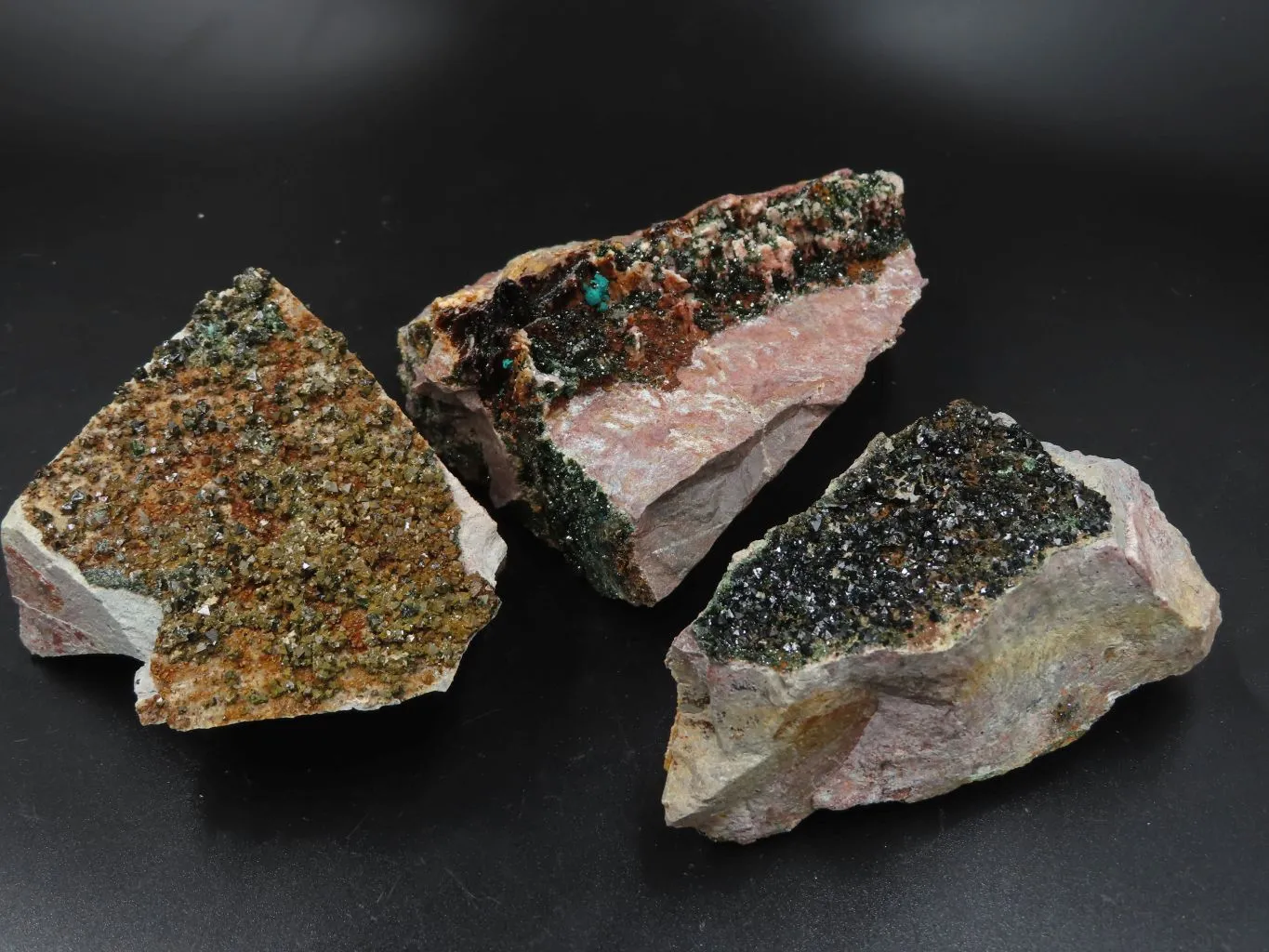 Natural Rare Copper Phosphate Libethenite On Dolomite Clusters x 3 From Shituru, Congo