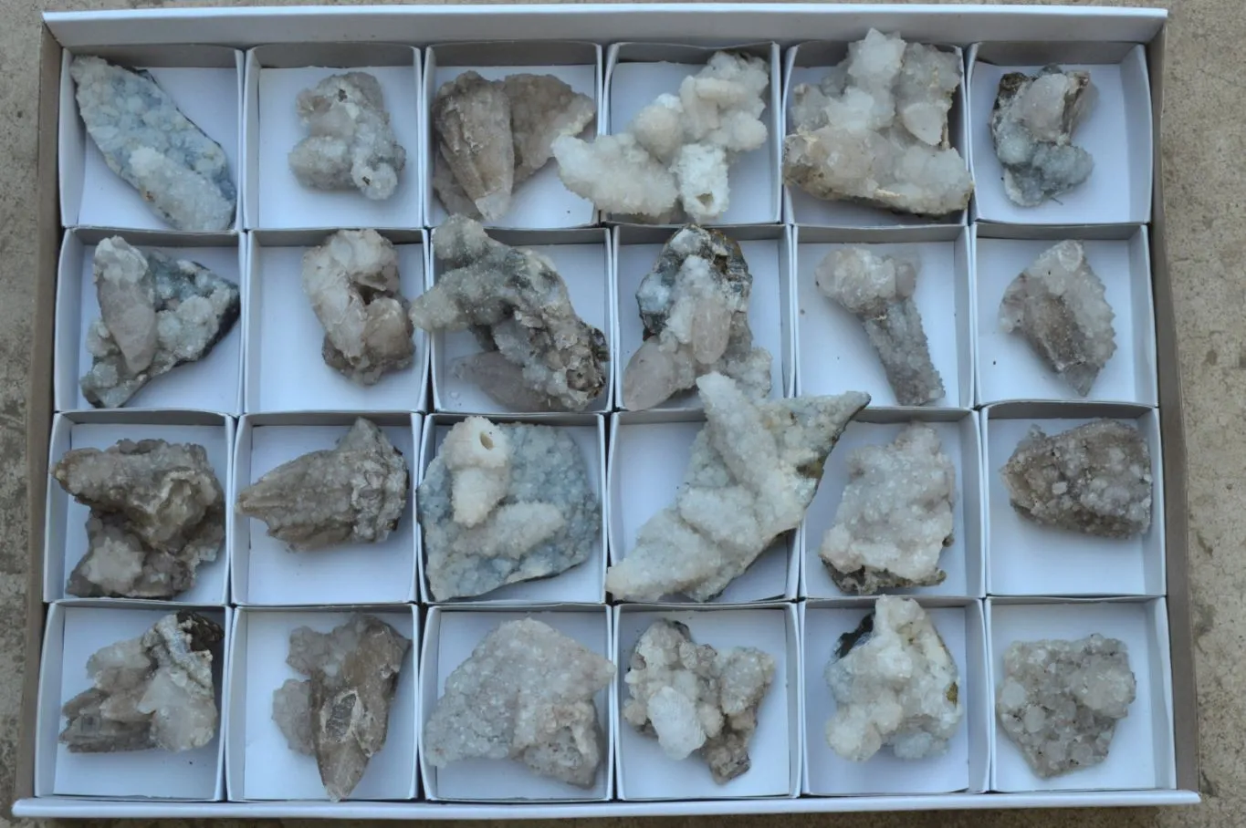 Natural Rare Hollow "Snow" Quartz Specimens (Some With Dog Tooth Calcite Crystals) x 24 From Albert's Mountain, Lesotho