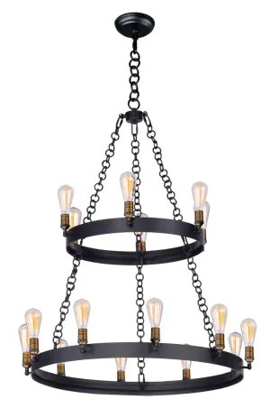 Noble 45.5" Chandelier with 16 Light bulbs included - Black / Natural Aged Brass
