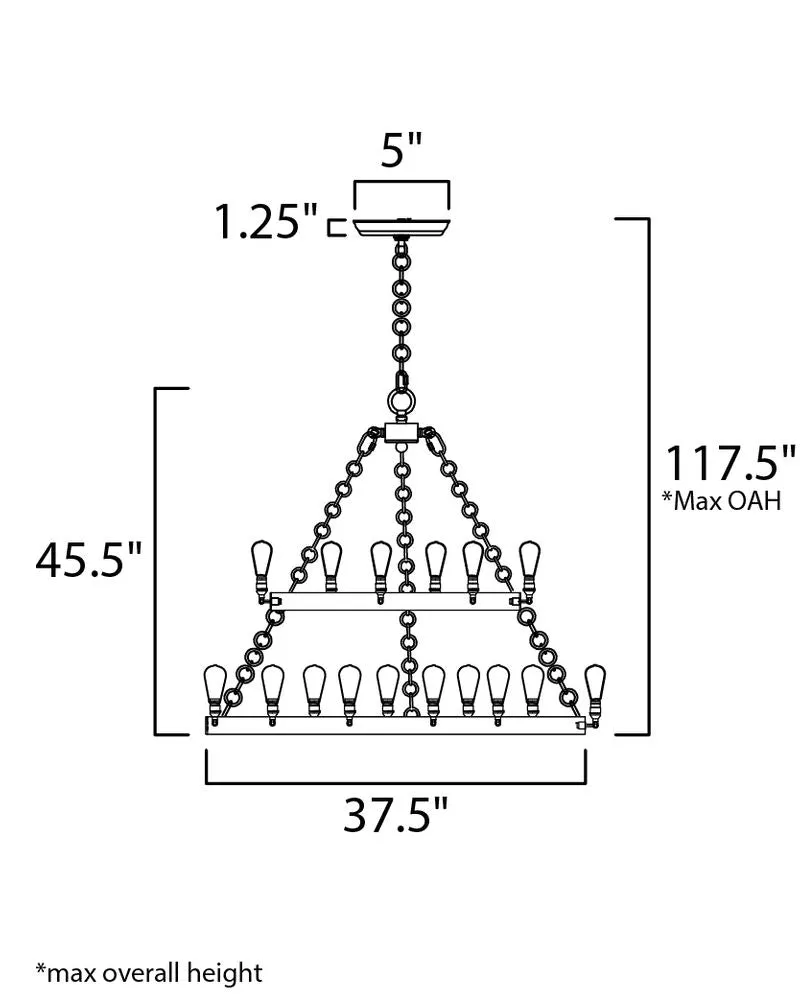Noble 45.5" Chandelier with 16 Light bulbs included - Black / Natural Aged Brass