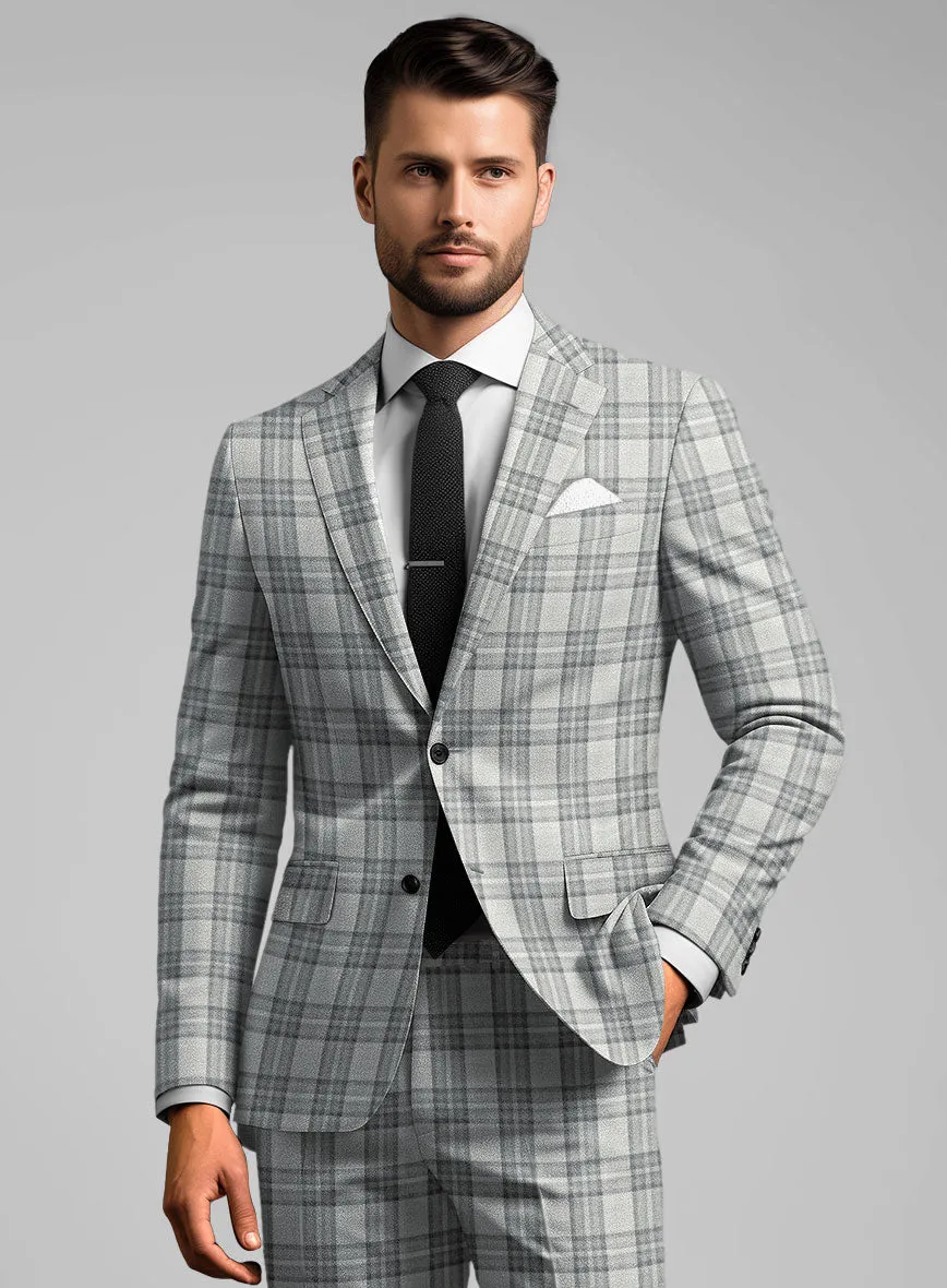 Noble Gray Check Wool Silk Linen Suit