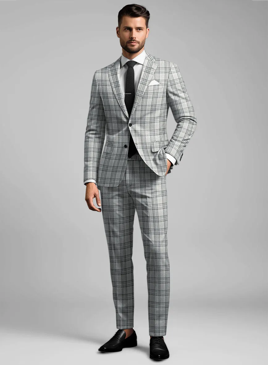 Noble Gray Check Wool Silk Linen Suit