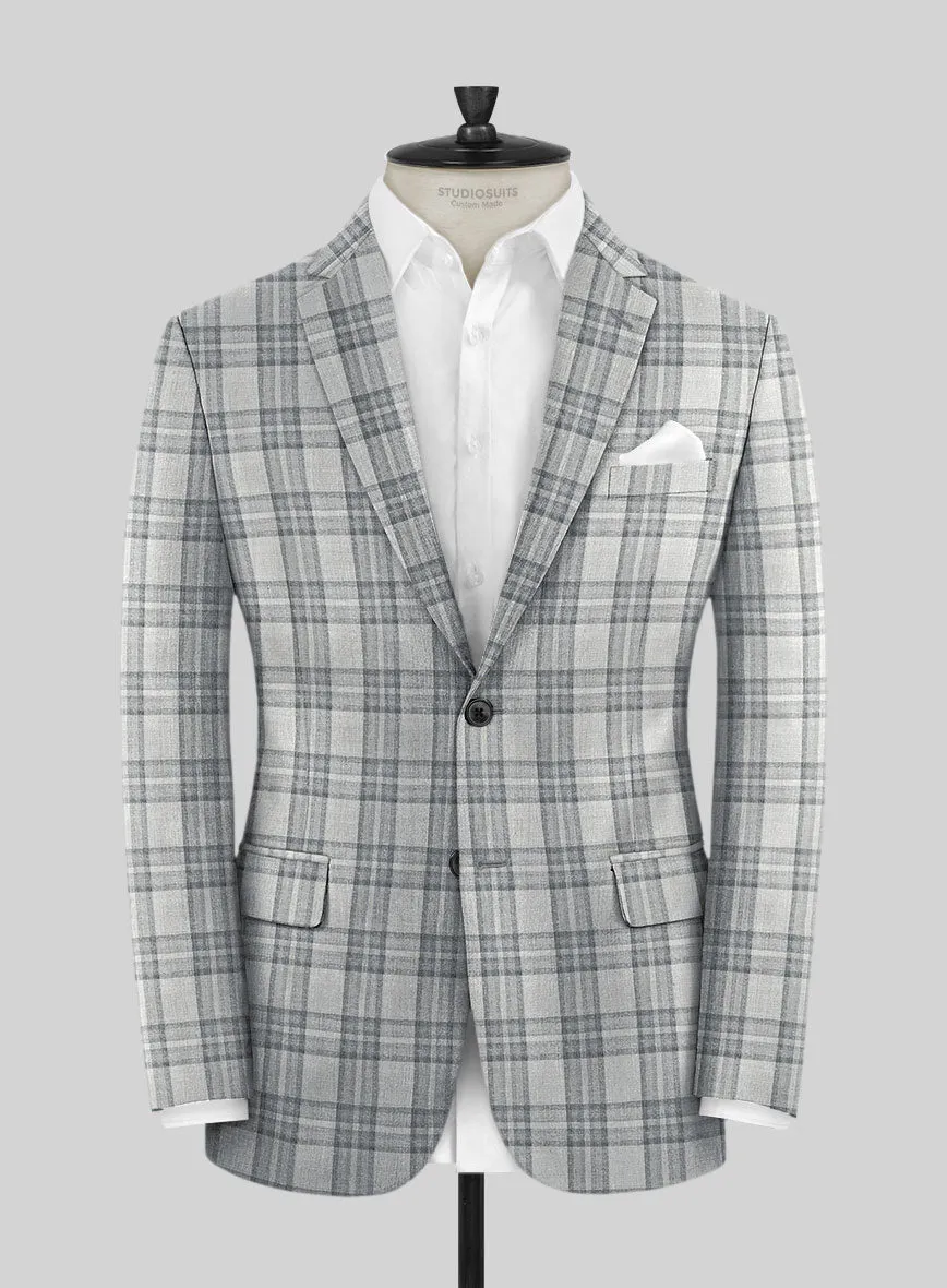Noble Gray Check Wool Silk Linen Suit