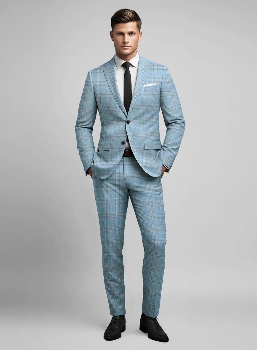 Noble Sky Blue Wool Silk Linen Suit