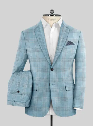 Noble Sky Blue Wool Silk Linen Suit