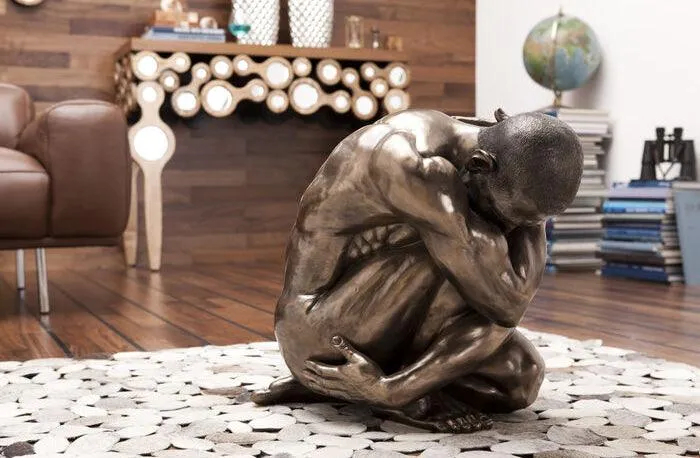 Nude Man Hug Bronze Deco Figurine