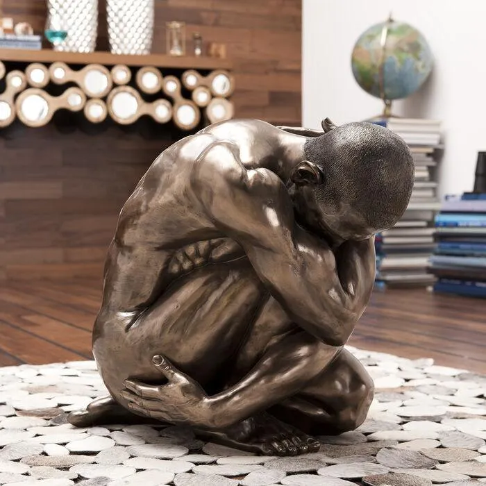 Nude Man Hug Bronze Deco Figurine