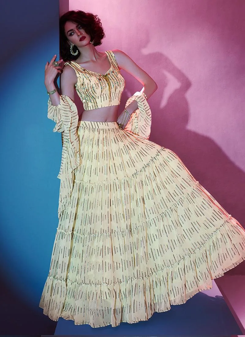 Off-White Ruffle Designer Chaniya Choli