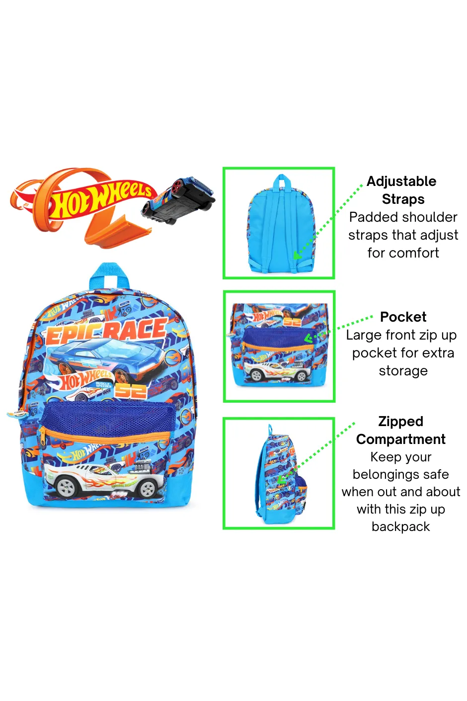 Official Hot Wheels Epic Race, Children's Backpack, Kids Backpack, Schoolbag, Rucksack