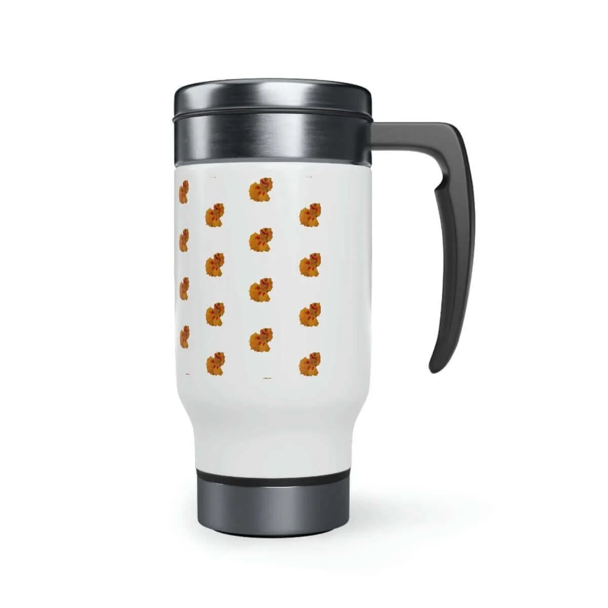 Orange & White Floral Travel Mug with Handle, 14oz.