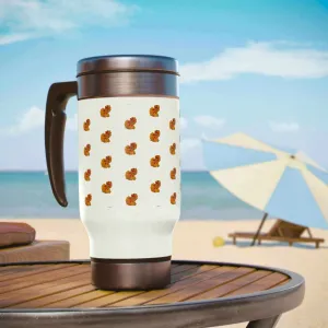 Orange & White Floral Travel Mug with Handle, 14oz.