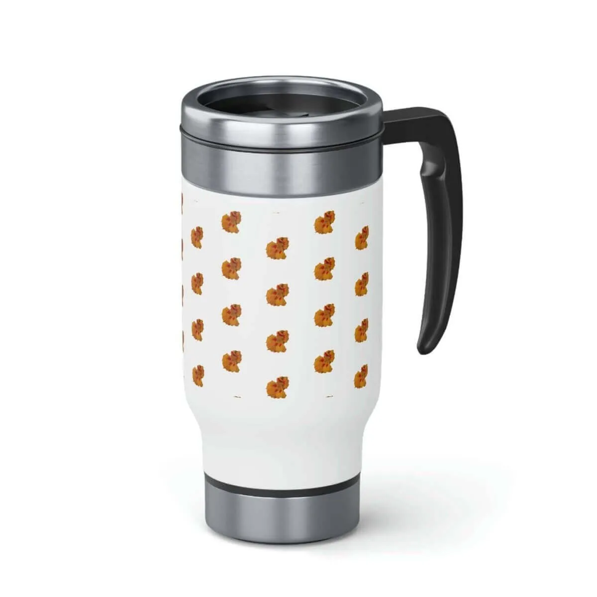 Orange & White Floral Travel Mug with Handle, 14oz.