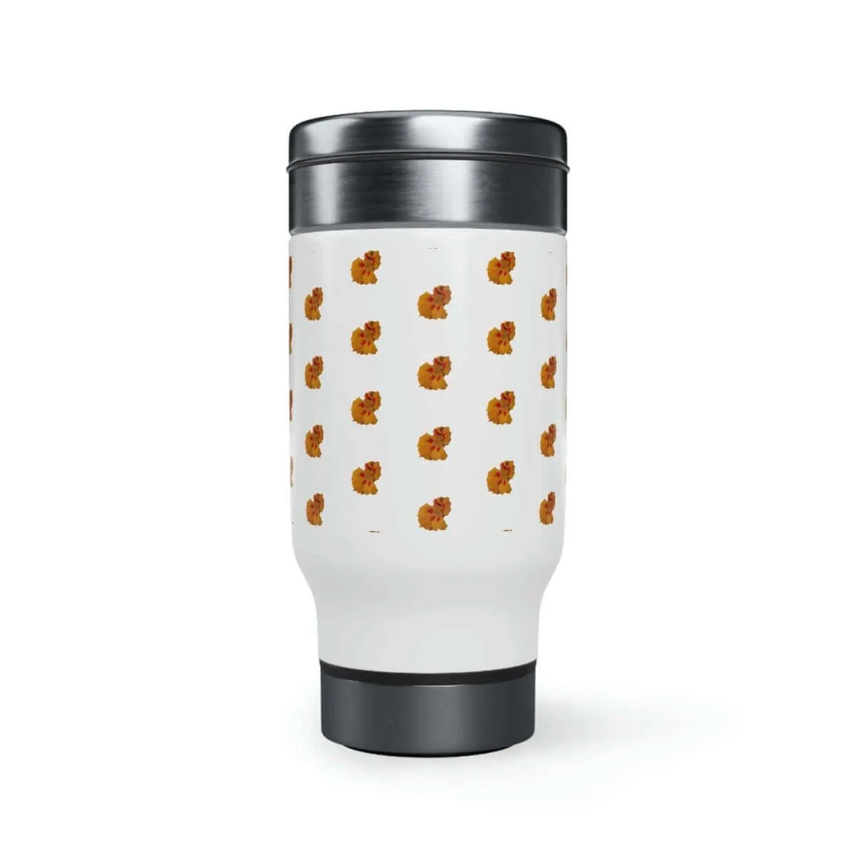 Orange & White Floral Travel Mug with Handle, 14oz.