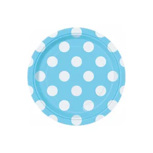 Pastel Blue Dotty Paper Plates 18cm 8pk