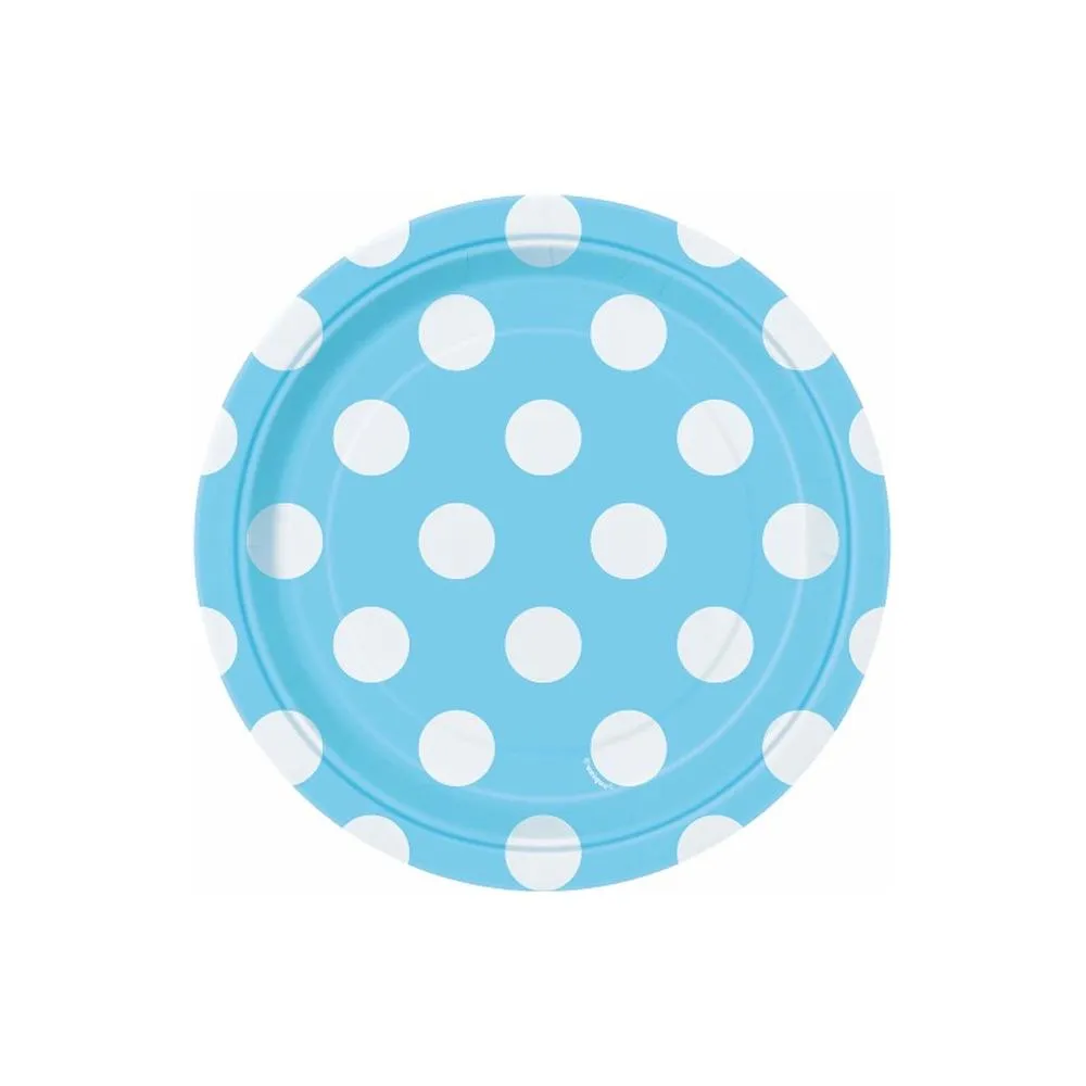 Pastel Blue Dotty Paper Plates 18cm 8pk