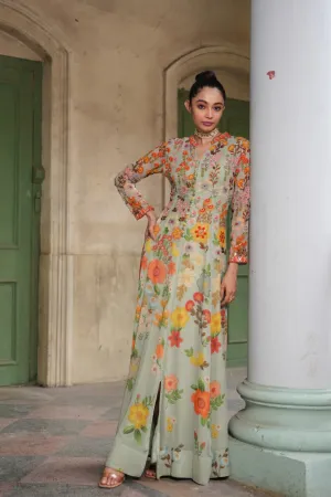 Pastel Green Floral Embroidered Anarkali