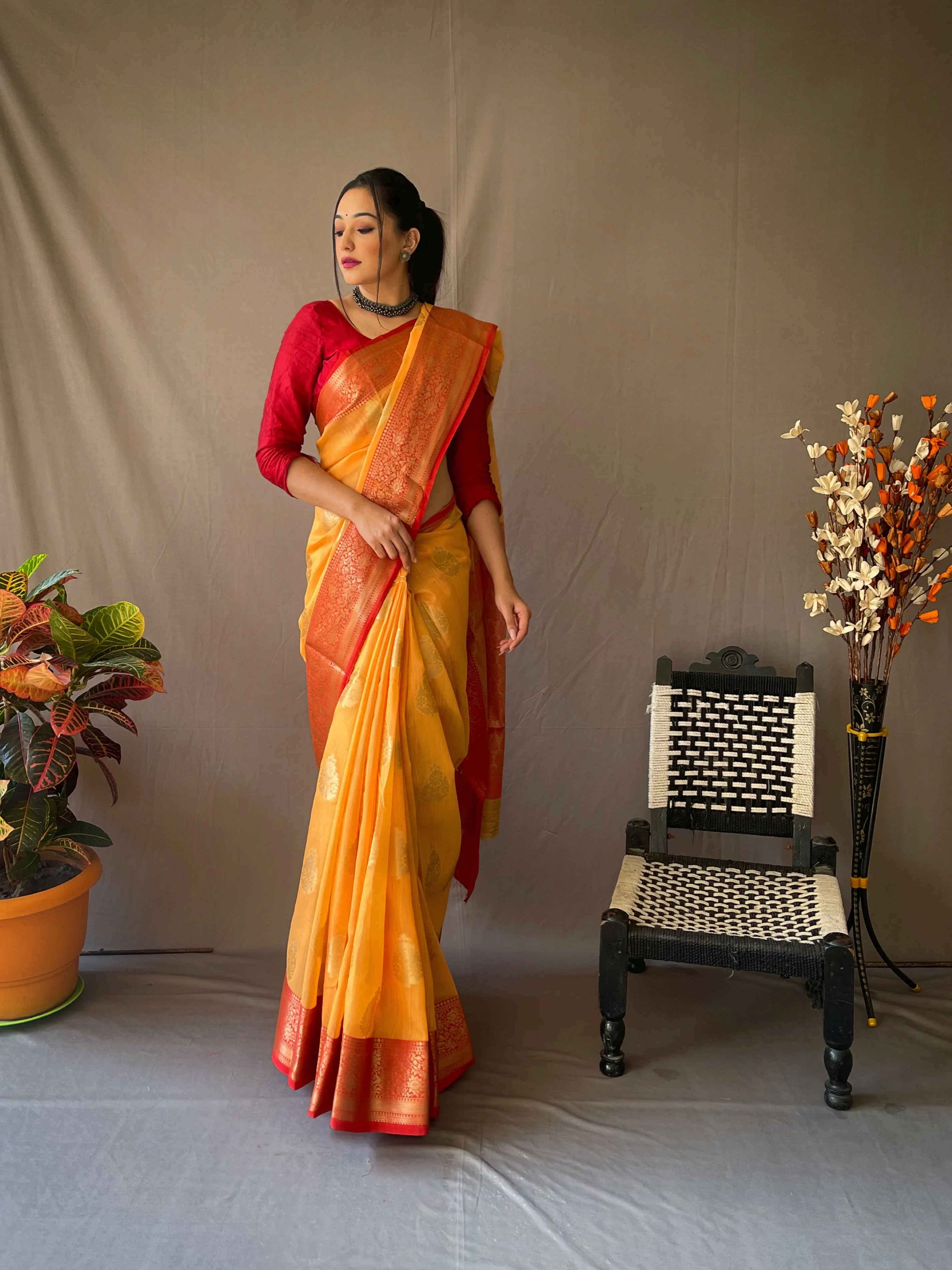 Pastel Orange Saree in Linen