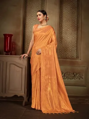 Pastel Orange Saree in Pure Kanjeevaram Silk
