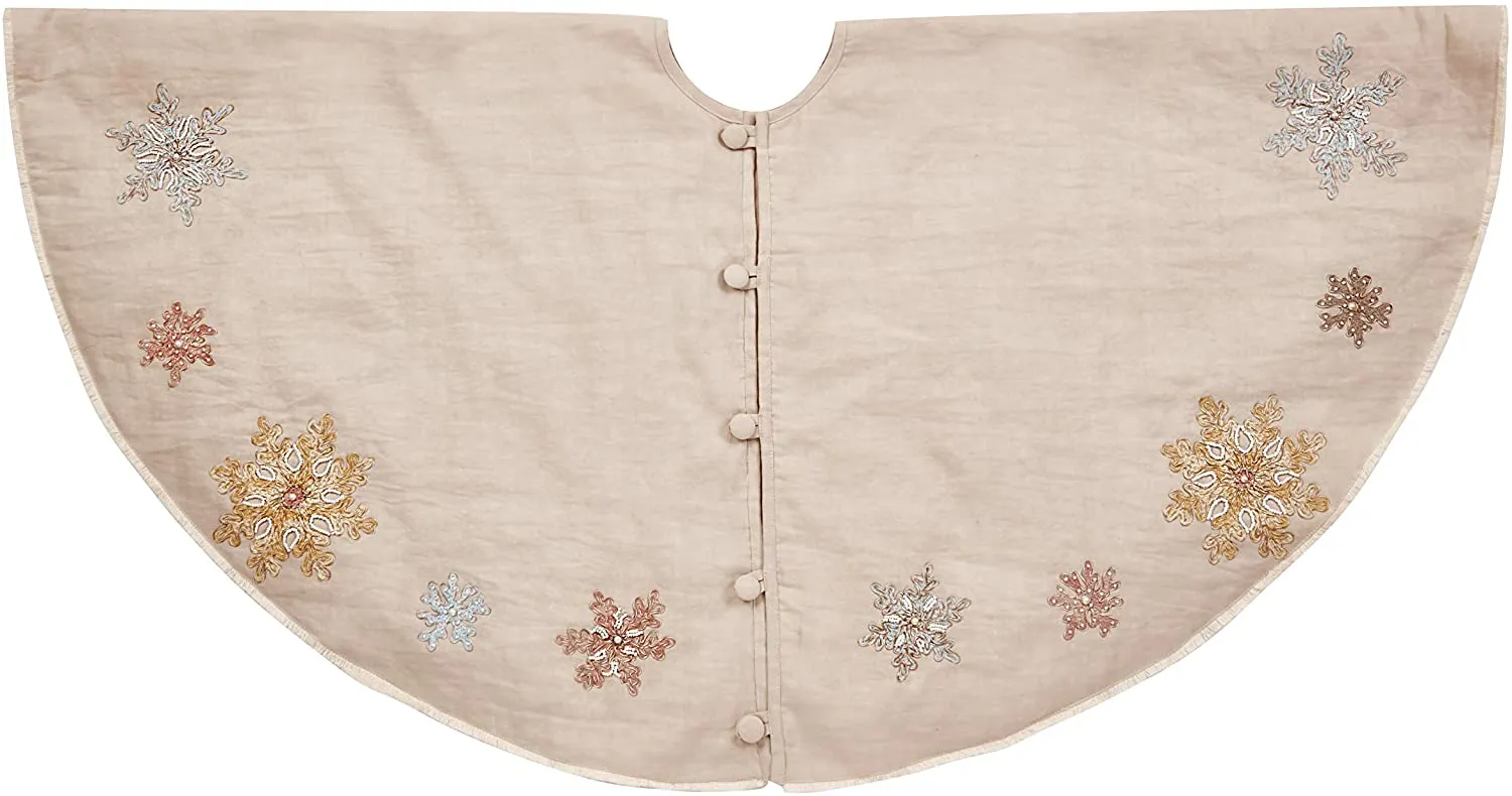 Pastel Snowflakes Christmas Tree Skirt in Natural Linen - 60"