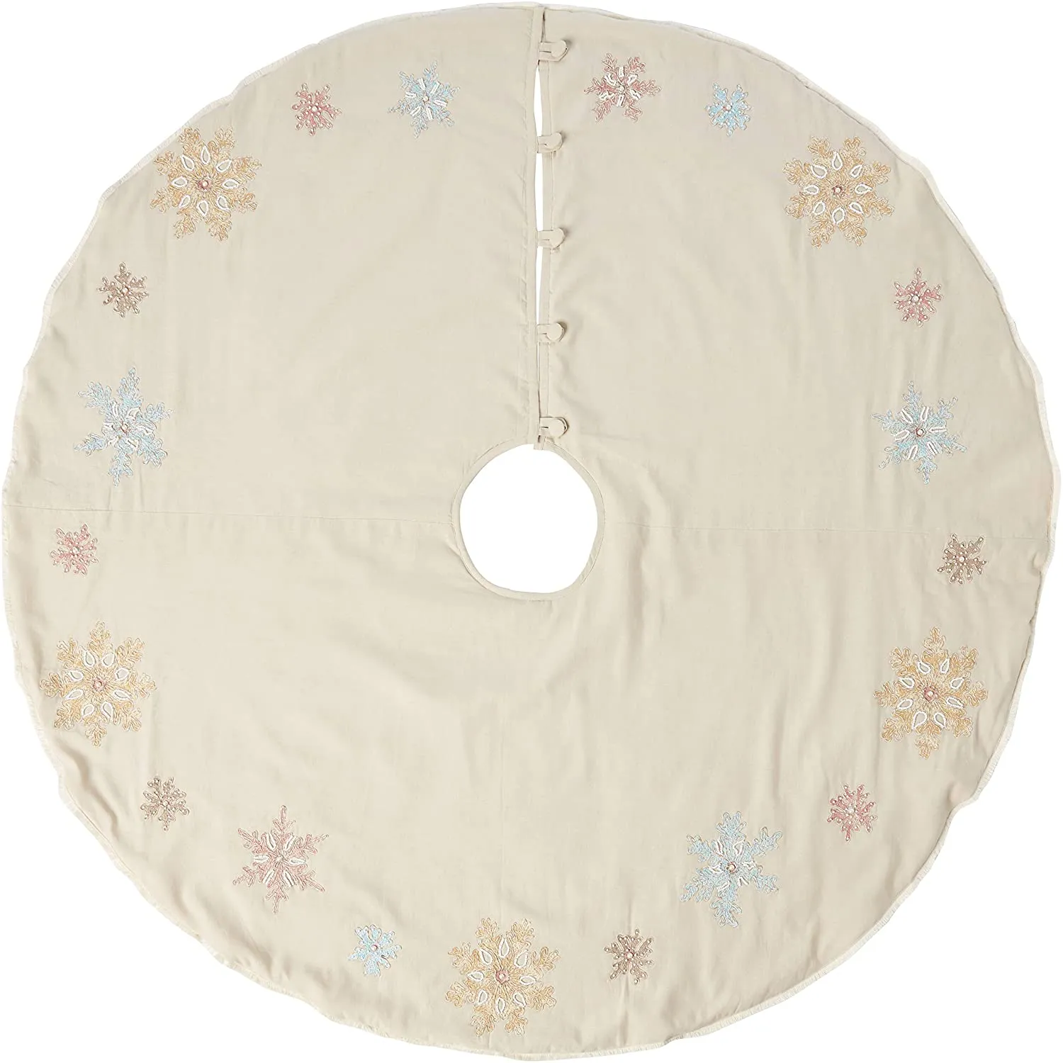 Pastel Snowflakes Christmas Tree Skirt in Natural Linen - 60"