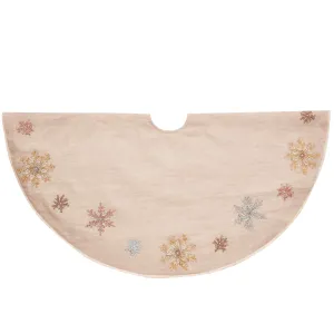 Pastel Snowflakes Christmas Tree Skirt in Natural Linen - 60"