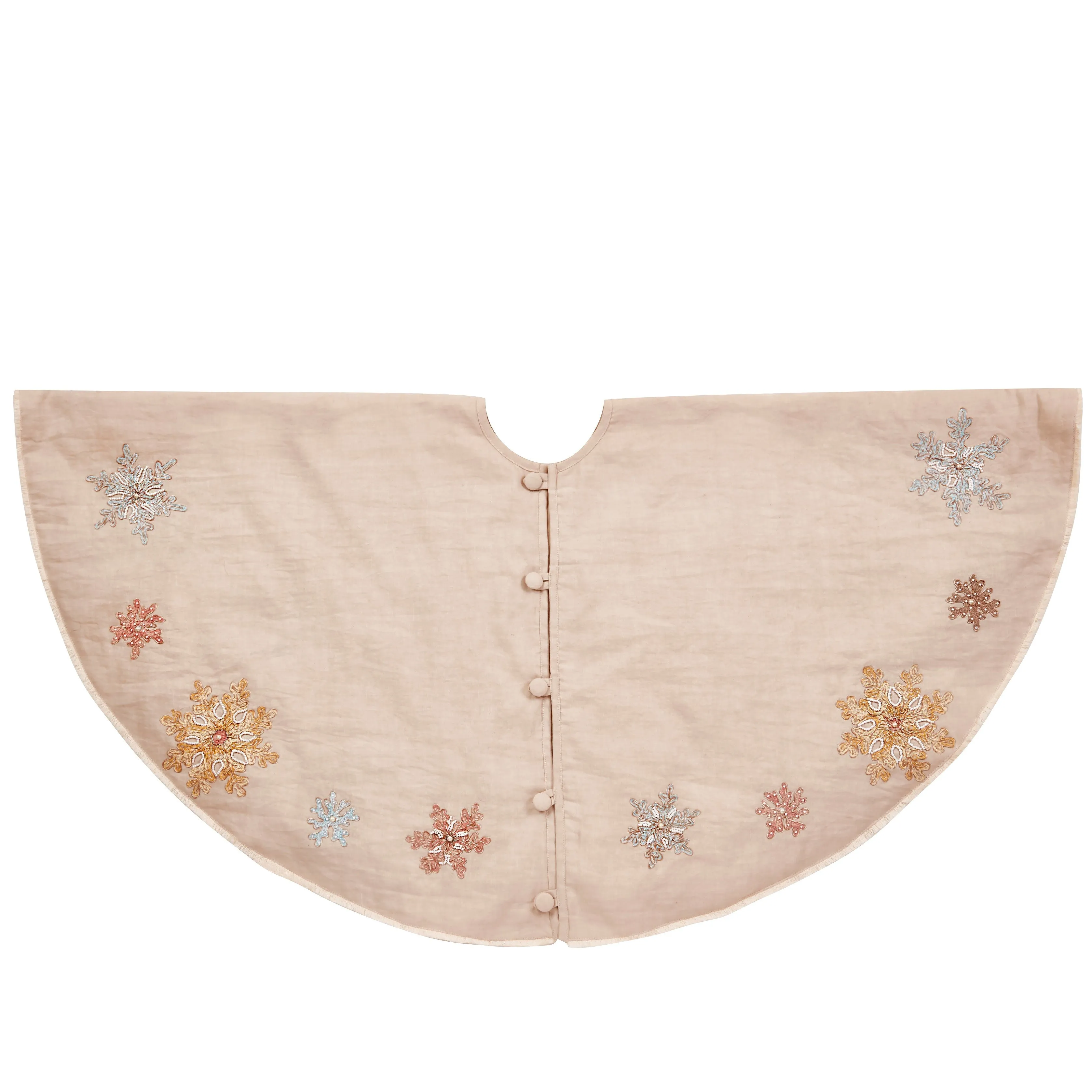 Pastel Snowflakes Christmas Tree Skirt in Natural Linen - 60"