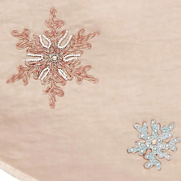 Pastel Snowflakes Christmas Tree Skirt in Natural Linen - 60"