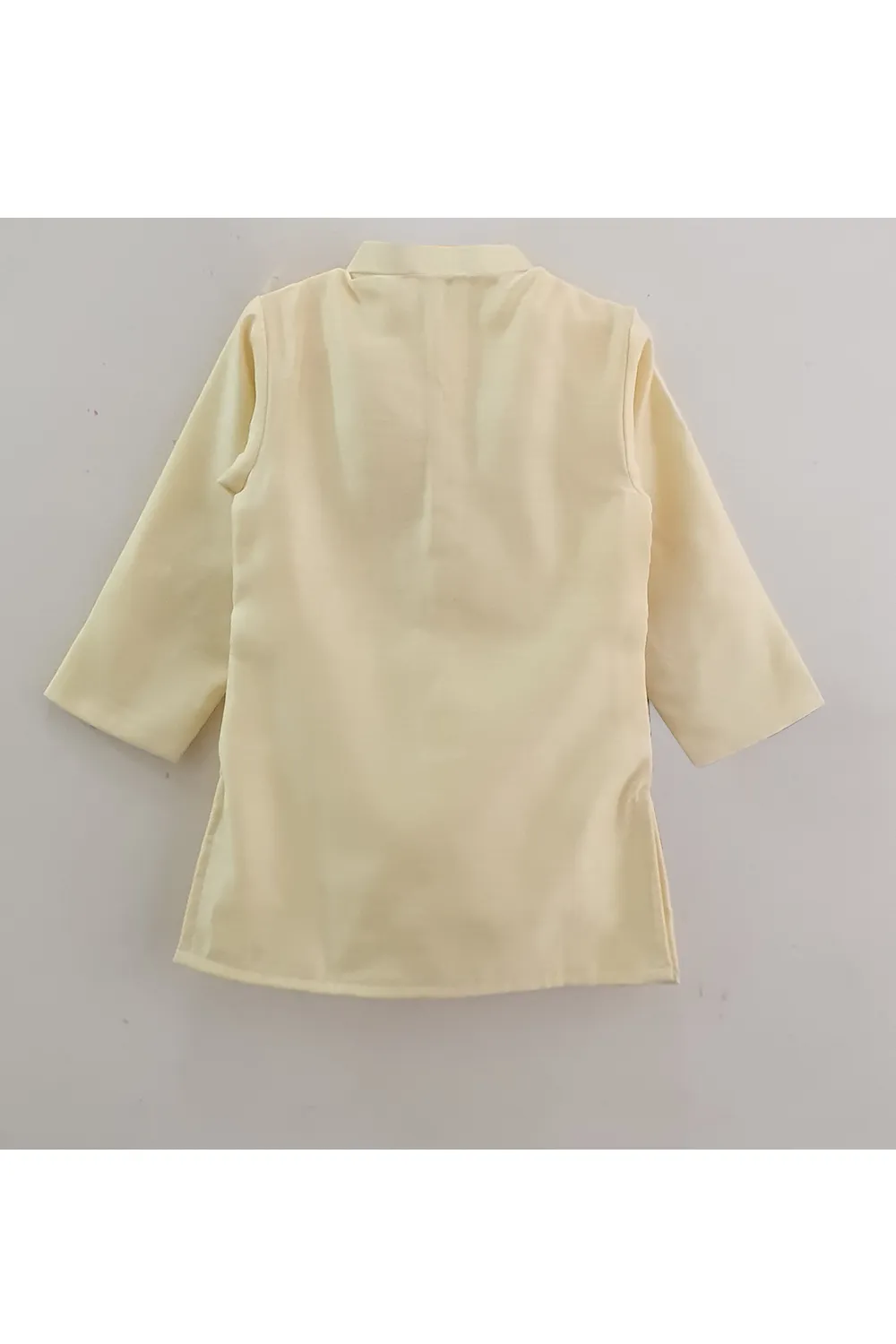 Pastel yellow lace work kurta with white pyjama