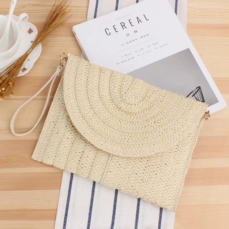 Paziye Boho Straw Rattan Square Clutch Wallet Crossbody