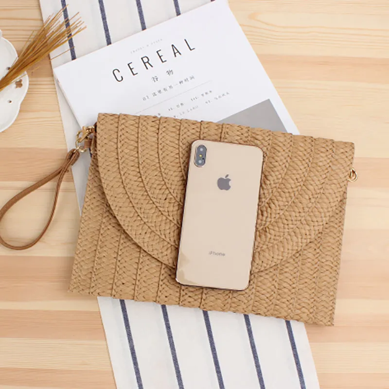 Paziye Boho Straw Rattan Square Clutch Wallet Crossbody