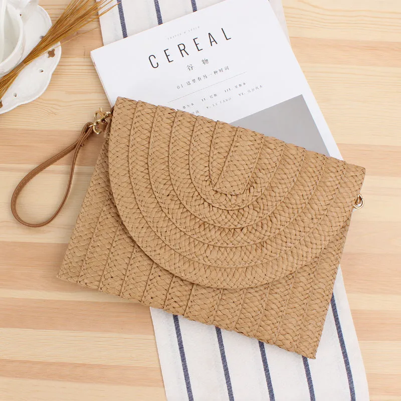 Paziye Boho Straw Rattan Square Clutch Wallet Crossbody