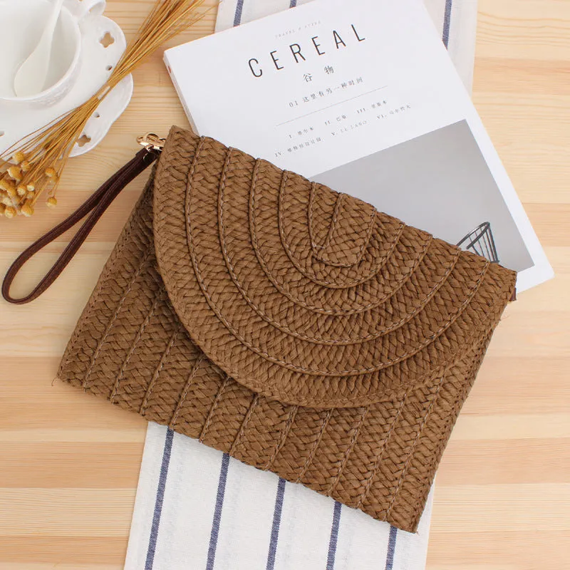 Paziye Boho Straw Rattan Square Clutch Wallet Crossbody