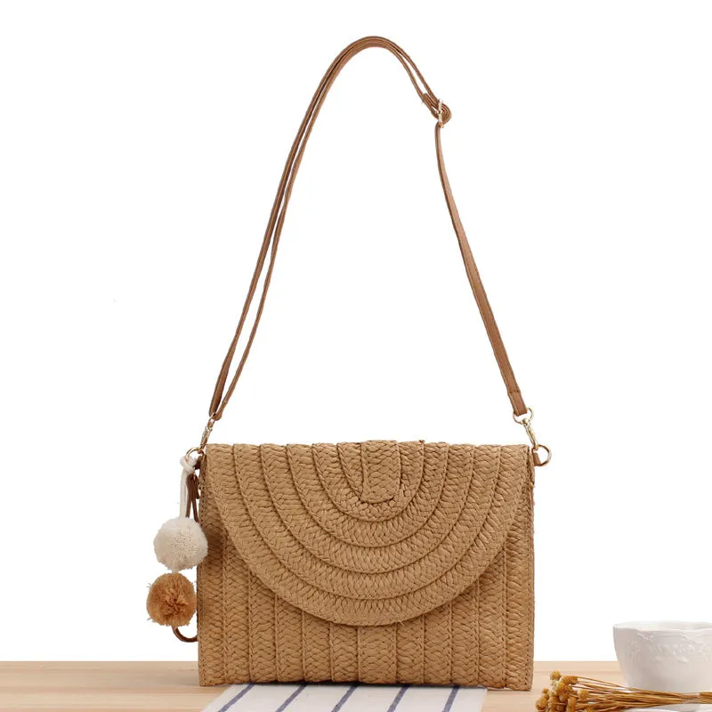 Paziye Boho Straw Rattan Square Clutch Wallet Crossbody