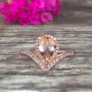 Pear Shape 1.50 Carat Morganite Engagement Ring On 10k Rose Gold Wedding Ring Promise Ring Art Deco Glaring Jewelry Anniversary Gift